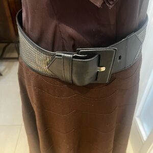 NWOT REISS from England Black Leather Belt with gold Textured Detail